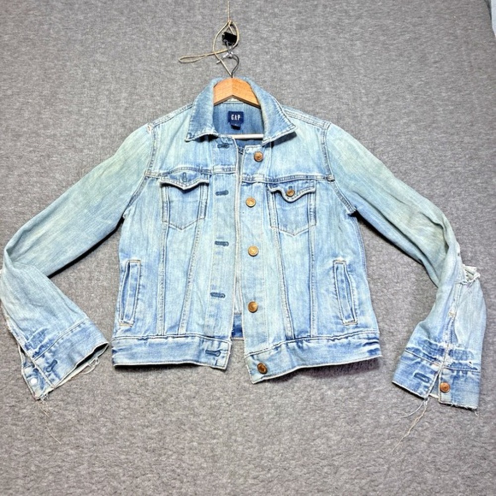 Vintage Y2K GAP‎ Denim Jacket Womens Size M Flap Pockets Thrashed Grunge Punk